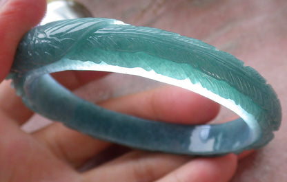 57mm Certified Hand Carved Green Natural A JADE Jadeite Phoenix Flower Circle Bangle Bracelet