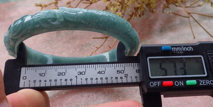 57mm Certified Hand Carved Green Natural A JADE Jadeite Phoenix Flower Circle Bangle Bracelet