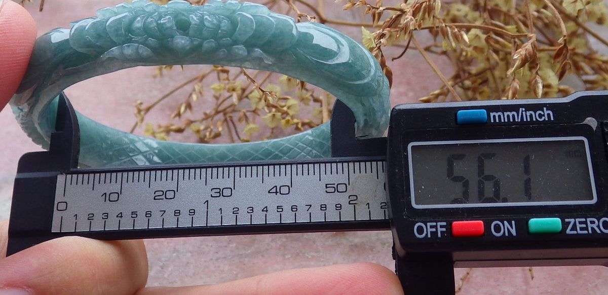 56mm Certified Hand Carved Natural Grade A JADE Jadeite Phoenix Flower Bangle Bracelet