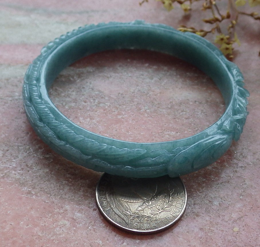 56mm Certified Hand Carved Natural Grade A JADE Jadeite Phoenix Flower Bangle Bracelet