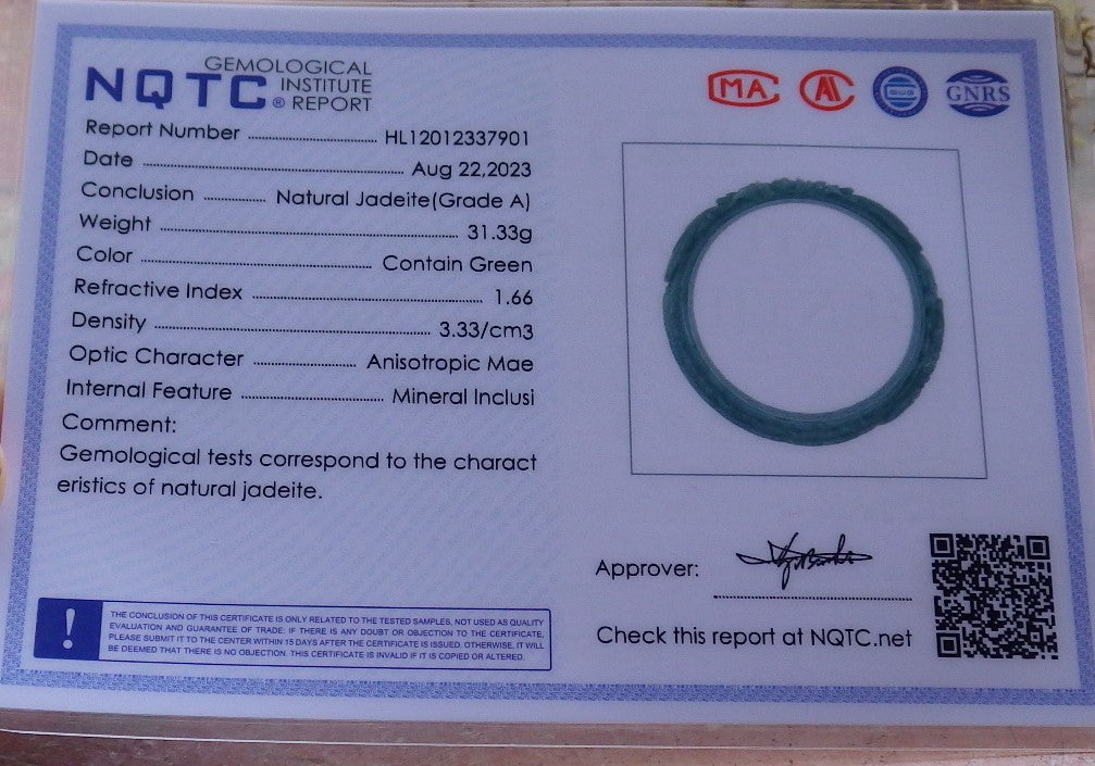 56mm Certified Hand Carved Natural Grade A JADE Jadeite Phoenix Flower Bangle Bracelet