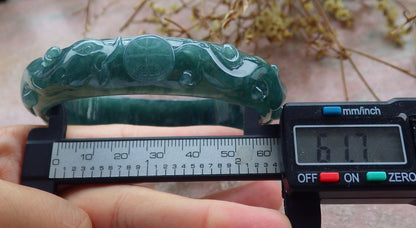 62mm Certified Hand Carved Green Natural A JADE Jadeite Dragon Phoenix Circle Bangle Bracelet