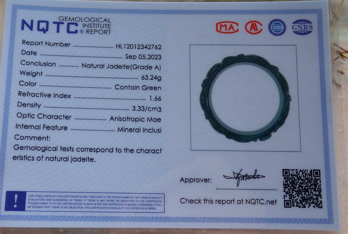 62mm Certified Hand Carved Green Natural A JADE Jadeite Dragon Phoenix Circle Bangle Bracelet