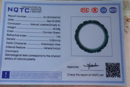 62mm Certified Hand Carved Green Natural A JADE Jadeite Dragon Phoenix Circle Bangle Bracelet