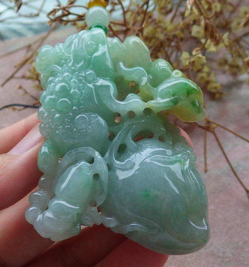 Certified Hand Carved Natural Green Myanmar Burma A Jade jadeite Pendant Necklace 14 Pcs