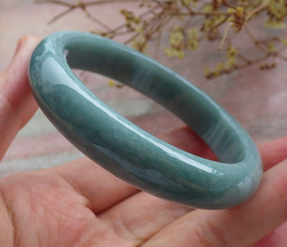 55mm Certified Hand Carved Green Natural A JADE Jadeite Circle Bangle Bracelet