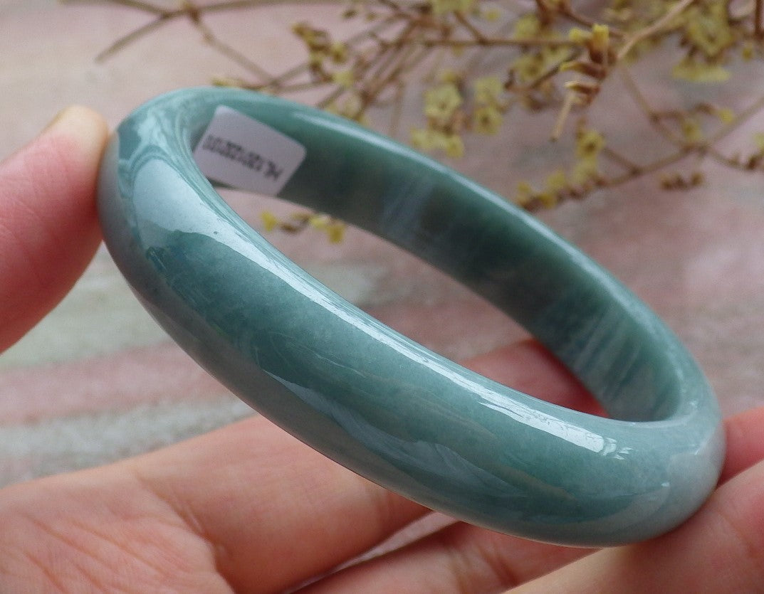 55mm Certified Hand Carved Green Natural A JADE Jadeite Circle Bangle Bracelet