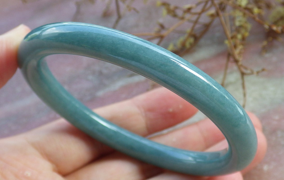 56mm Certified Hand Carved Natural A JADE Jadeite Circle Round Bangle Bracelet