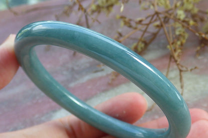 56mm Certified Hand Carved Natural A JADE Jadeite Circle Round Bangle Bracelet