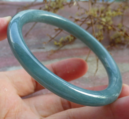 56mm Certified Hand Carved Natural A JADE Jadeite Circle Round Bangle Bracelet