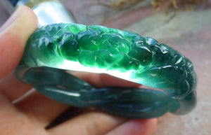 57mm Certified Hand Carved Natural A JADE Jadeite Rose Flower Circle Bangle Bracelet