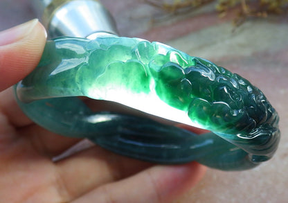 57mm Certified Hand Carved Natural A JADE Jadeite Rose Flower Circle Bangle Bracelet