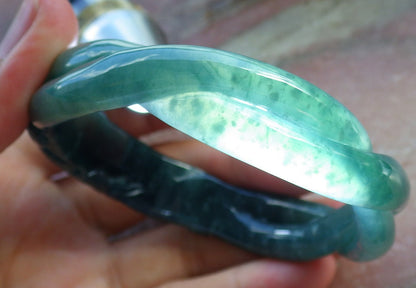 57mm Certified Hand Carved Natural A JADE Jadeite Rose Flower Circle Bangle Bracelet