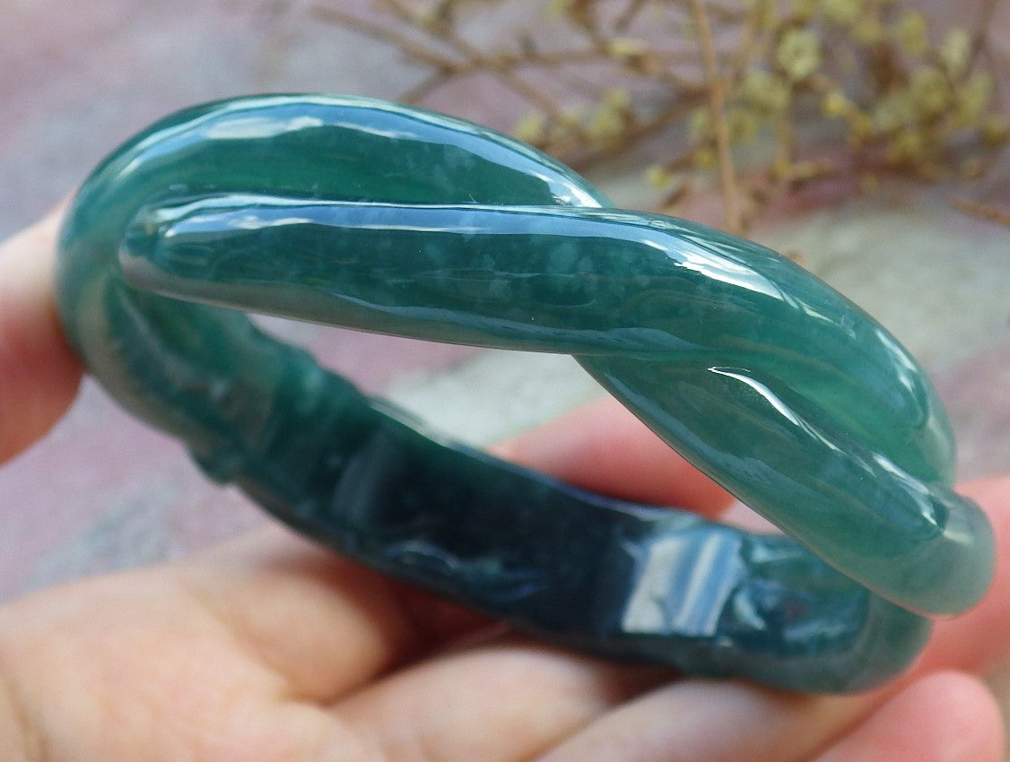 57mm Certified Hand Carved Natural A JADE Jadeite Rose Flower Circle Bangle Bracelet