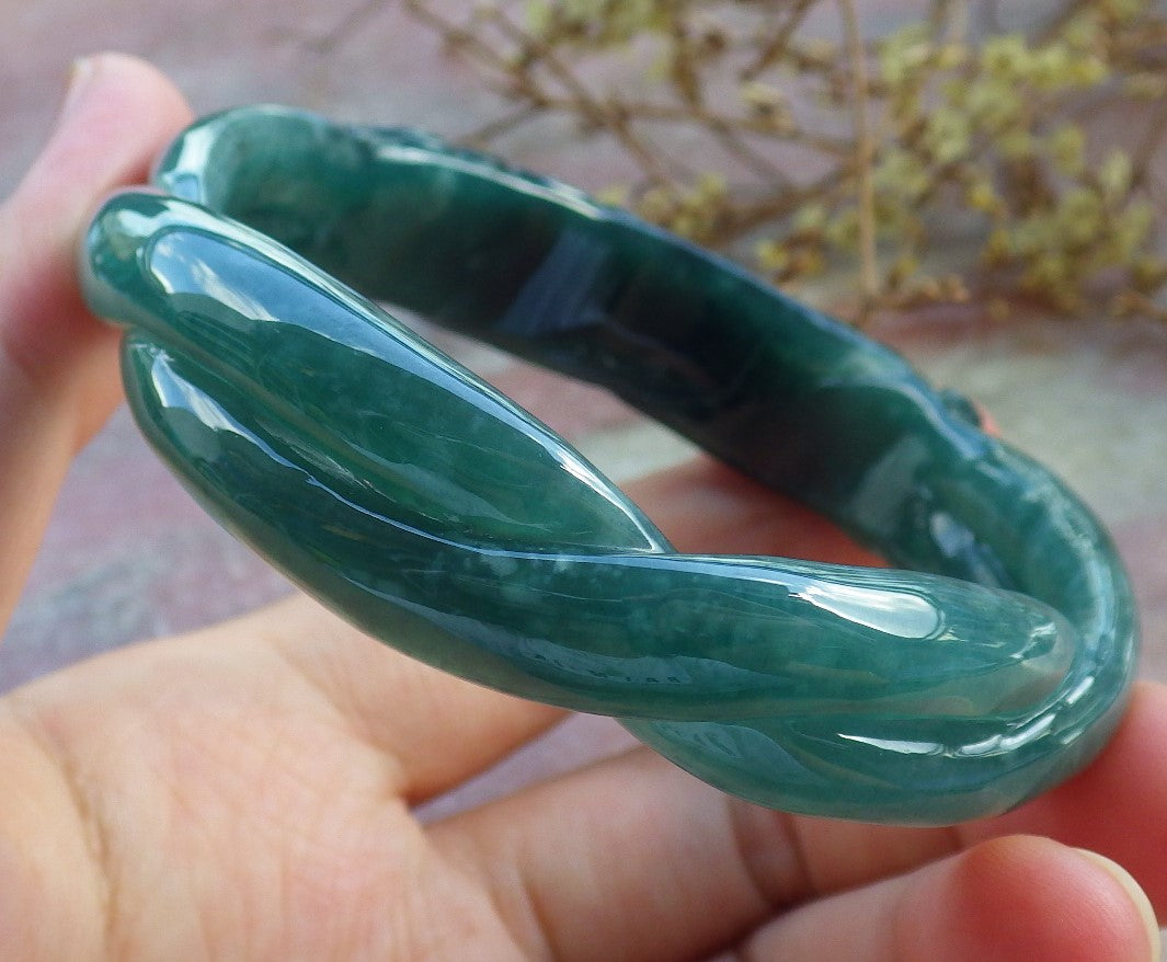 57mm Certified Hand Carved Natural A JADE Jadeite Rose Flower Circle Bangle Bracelet