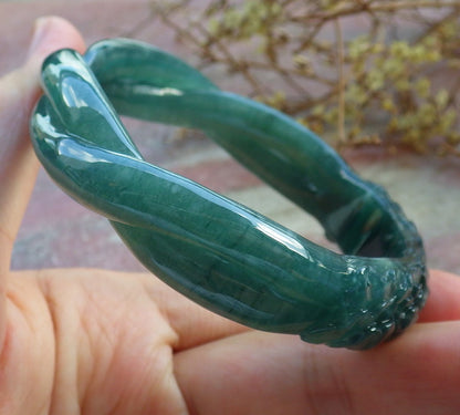 57mm Certified Hand Carved Natural A JADE Jadeite Rose Flower Circle Bangle Bracelet