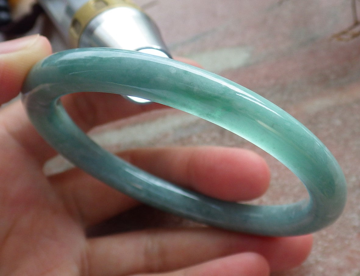 59mm Certified Hand Carved Blue Water Green Natural A JADE Circle Jadeite Bangle Bracelet