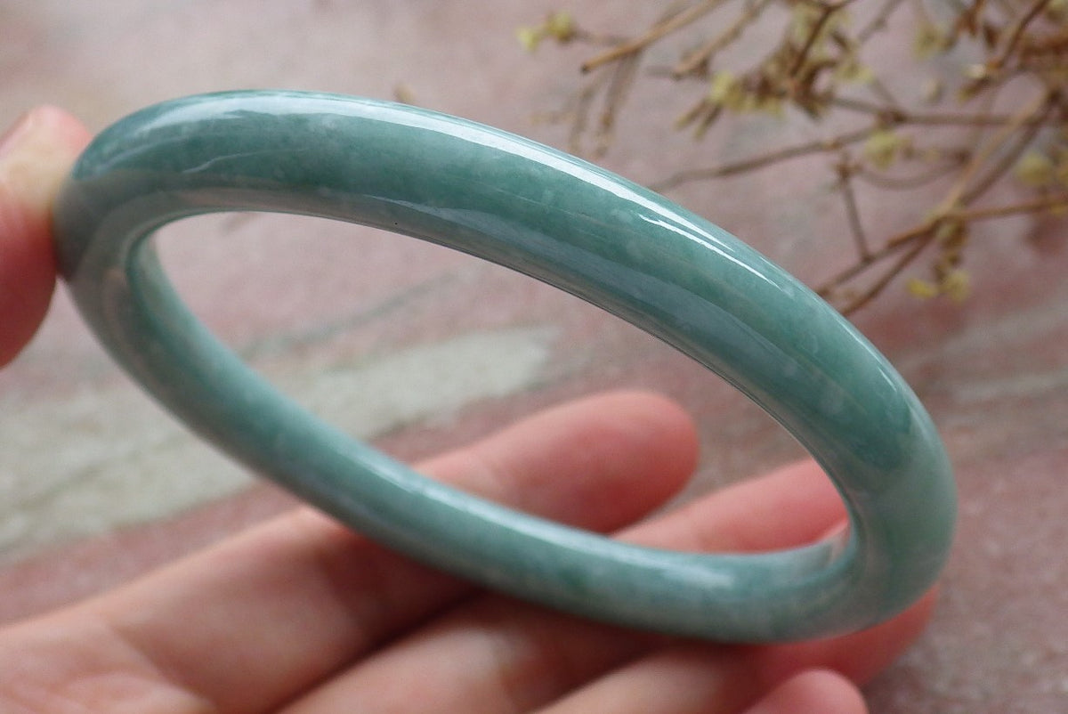 59mm Certified Hand Carved Blue Water Green Natural A JADE Circle Jadeite Bangle Bracelet