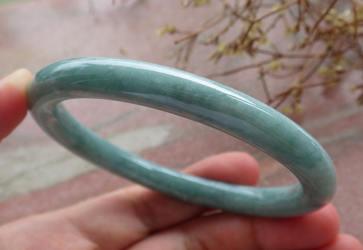 59mm Certified Hand Carved Blue Water Green Natural A JADE Circle Jadeite Bangle Bracelet