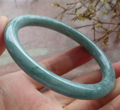 59mm Certified Hand Carved Blue Water Green Natural A JADE Circle Jadeite Bangle Bracelet