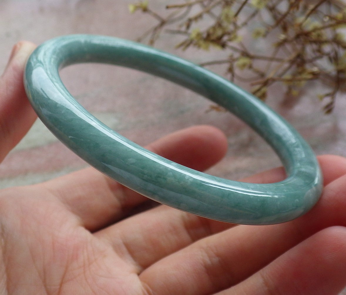 59mm Certified Hand Carved Blue Water Green Natural A JADE Circle Jadeite Bangle Bracelet