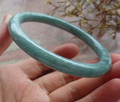 59mm Certified Hand Carved Blue Water Green Natural A JADE Circle Jadeite Bangle Bracelet