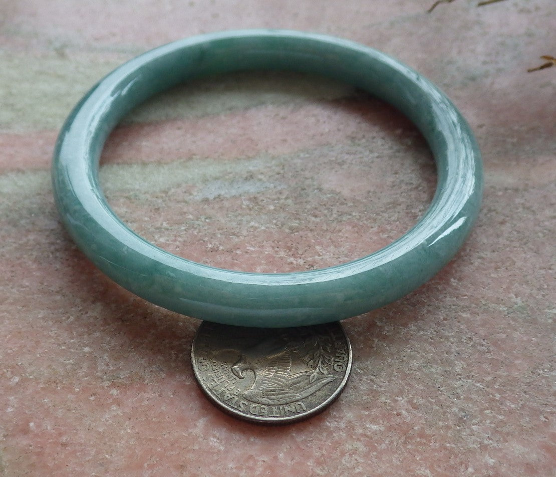 59mm Certified Hand Carved Blue Water Green Natural A JADE Circle Jadeite Bangle Bracelet