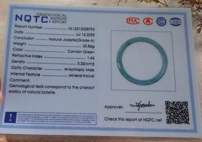 59mm Certified Hand Carved Blue Water Green Natural A JADE Circle Jadeite Bangle Bracelet