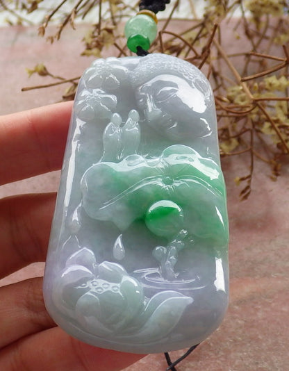 Certified Hand Carved Green Natural Myanmar Burma A Jade jadeite Sakyamuni Buddha God Spit Bead Pendant Necklace