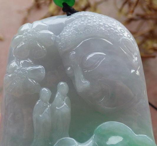 Certified Hand Carved Green Natural Myanmar Burma A Jade jadeite Sakyamuni Buddha God Spit Bead Pendant Necklace