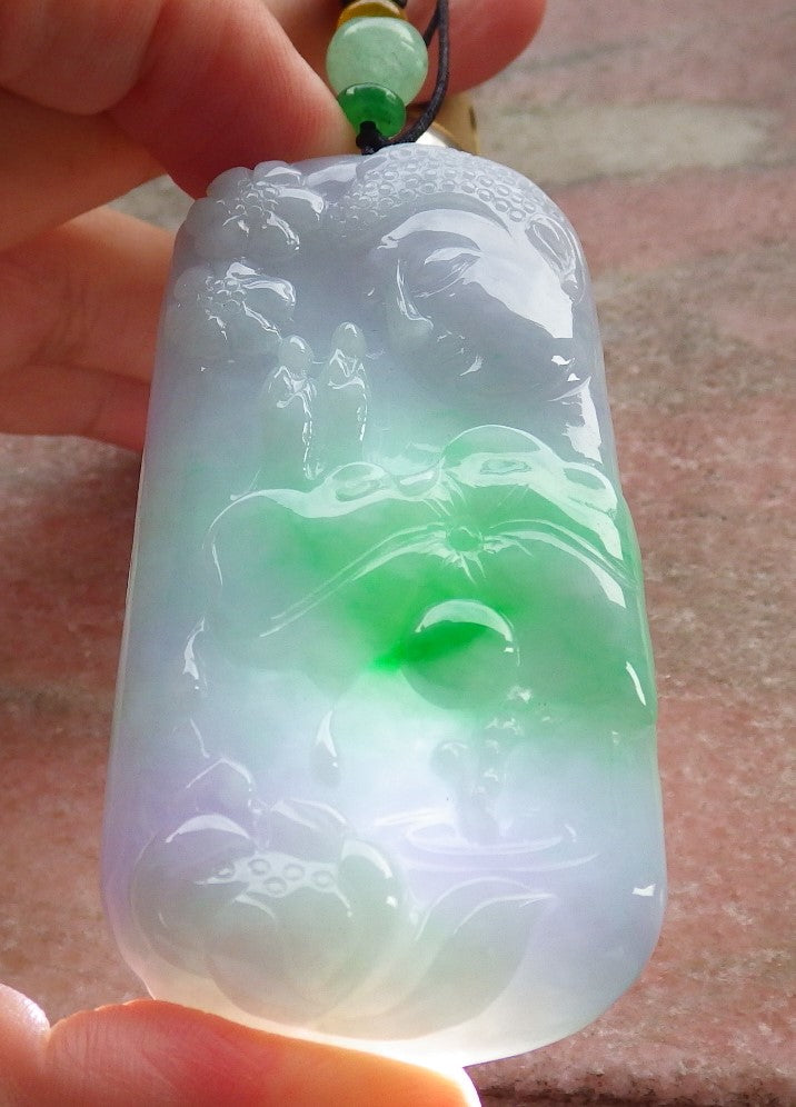 Certified Hand Carved Green Natural Myanmar Burma A Jade jadeite Sakyamuni Buddha God Spit Bead Pendant Necklace