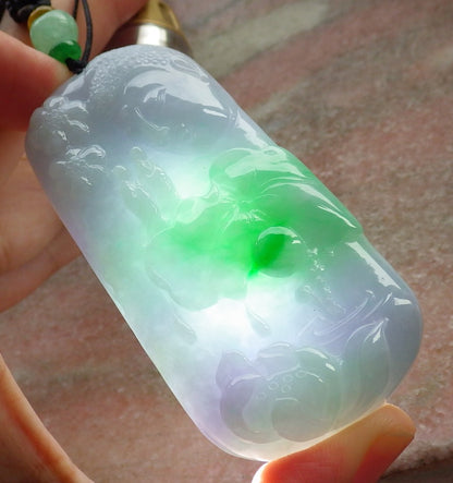 Certified Hand Carved Green Natural Myanmar Burma A Jade jadeite Sakyamuni Buddha God Spit Bead Pendant Necklace