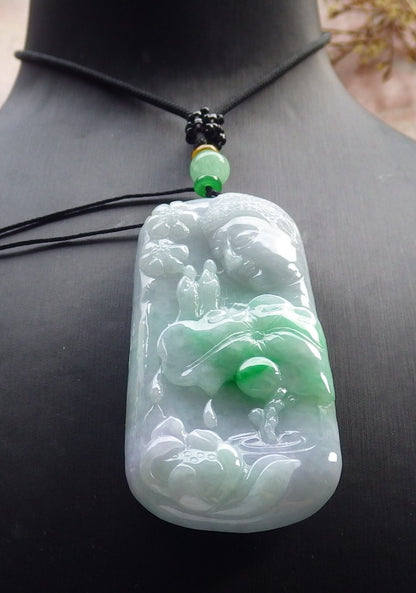 Certified Hand Carved Green Natural Myanmar Burma A Jade jadeite Sakyamuni Buddha God Spit Bead Pendant Necklace