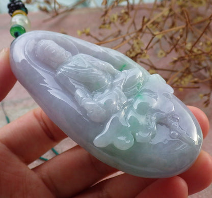 Certified Hand Carved Green Natural Myanmar Burma A Jade jadeite Sakyamuni Buddha God Spit Bead Pendant Necklace