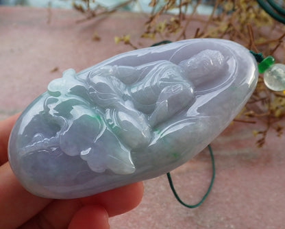 Certified Hand Carved Green Natural Myanmar Burma A Jade jadeite Sakyamuni Buddha God Spit Bead Pendant Necklace