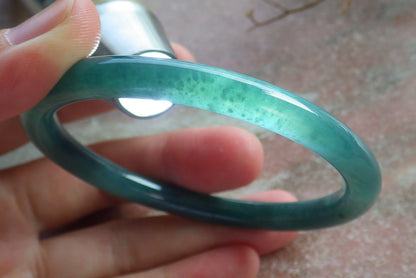 57mm Certified Hand Carved Blue Water Green Natural A JADE Round Circle Jadeite Bracelet Bangle