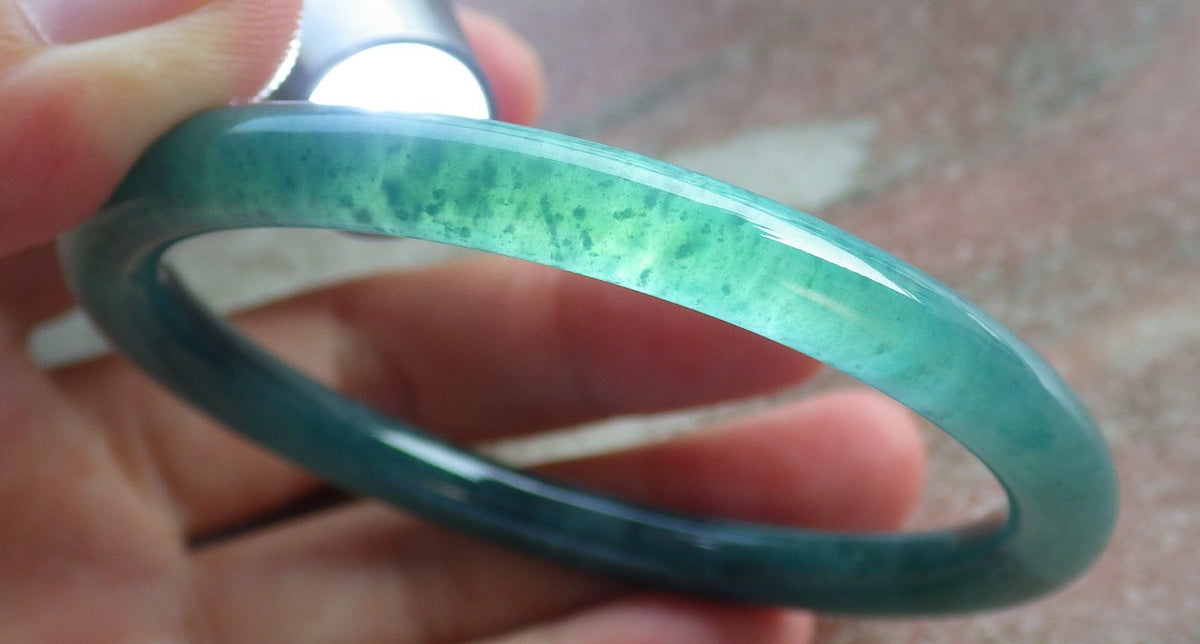 57mm Certified Hand Carved Blue Water Green Natural A JADE Round Circle Jadeite Bracelet Bangle