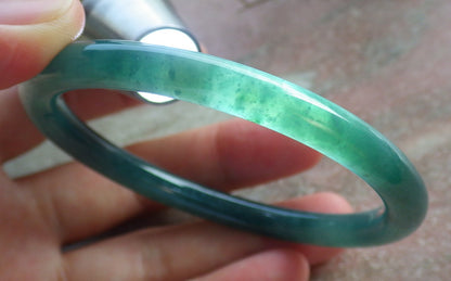 57mm Certified Hand Carved Blue Water Green Natural A JADE Round Circle Jadeite Bracelet Bangle