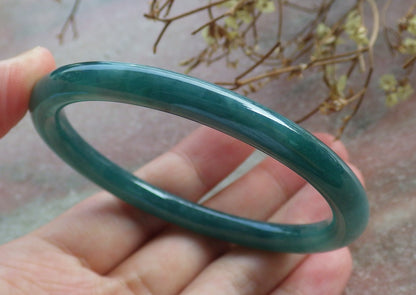 57mm Certified Hand Carved Blue Water Green Natural A JADE Round Circle Jadeite Bracelet Bangle