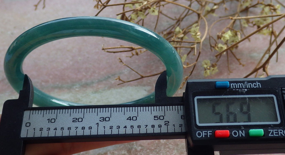 57mm Certified Hand Carved Blue Water Green Natural A JADE Round Circle Jadeite Bracelet Bangle