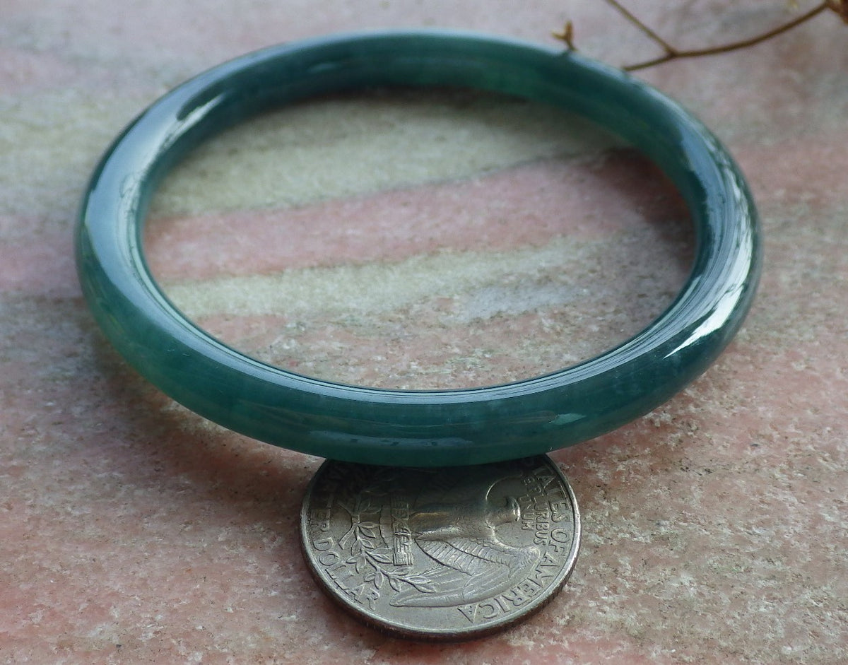 57mm Certified Hand Carved Blue Water Green Natural A JADE Round Circle Jadeite Bracelet Bangle
