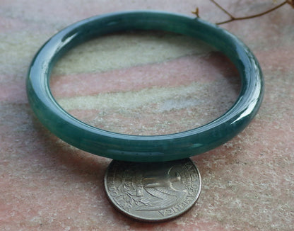 57mm Certified Hand Carved Blue Water Green Natural A JADE Round Circle Jadeite Bracelet Bangle
