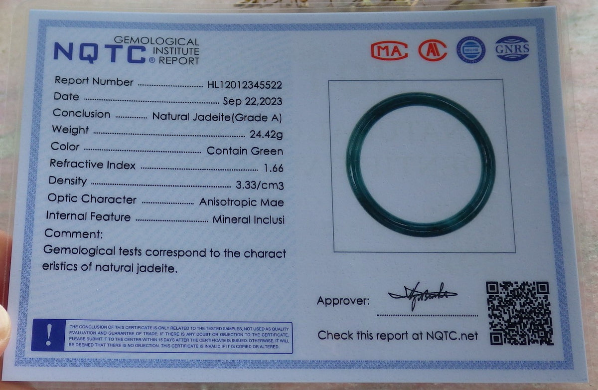 57mm Certified Hand Carved Blue Water Green Natural A JADE Round Circle Jadeite Bracelet Bangle