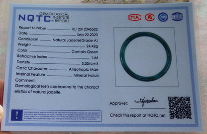 57mm Certified Hand Carved Blue Water Green Natural A JADE Round Circle Jadeite Bracelet Bangle