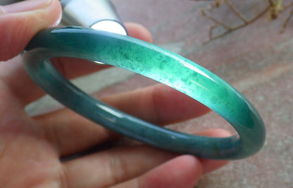 59mm Certified Hand Carved Blue Water Green Natural A JADE Circle Jadeite Bracelet Bangle