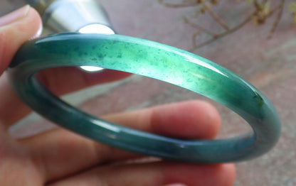 59mm Certified Hand Carved Blue Water Green Natural A JADE Circle Jadeite Bracelet Bangle