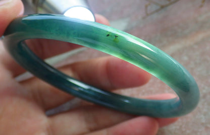 59mm Certified Hand Carved Blue Water Green Natural A JADE Circle Jadeite Bracelet Bangle
