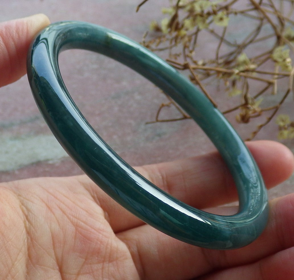 59mm Certified Hand Carved Blue Water Green Natural A JADE Circle Jadeite Bracelet Bangle