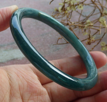 59mm Certified Hand Carved Blue Water Green Natural A JADE Circle Jadeite Bracelet Bangle