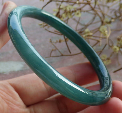 59mm Certified Hand Carved Blue Water Green Natural A JADE Circle Jadeite Bracelet Bangle